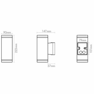 Deco square LED wand up-& downlight technische tekening