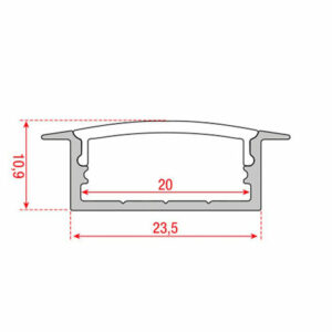 Pro 19 aluminium LED strip U-profiel inbouw 2000mm technische tekening