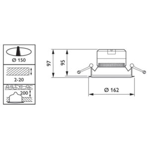 Philips LED downlight Coreline DN140B 150 technische tekening