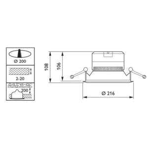 Philips LED downlight Coreline DN140B 200 technische tekening