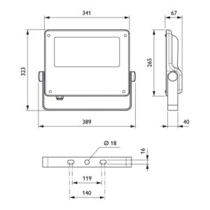 Philips LED floodlight Coreline Tempo M BVP125 technische tekening