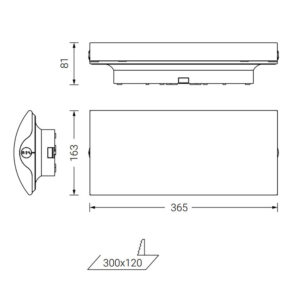 Excellence LED noodverlichting opbouw en inbouw technische tekening