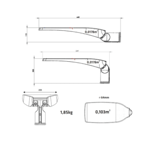 Astra LED mast/wand IP66 ø42-60 technische tekening