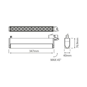 Dodici track LED 3-fase rail technische tekening