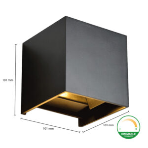 Cube LED opbouw up/down 2x3W 540lm 2000-3000K IP54 zwart - fase dimbaar technische tekening