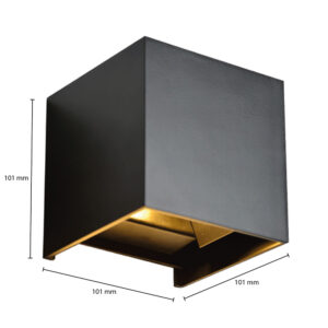 Cube LED opbouw up/down 2x3W 540lm 2700K IP65 zwart - fase dimbaar technische tekening